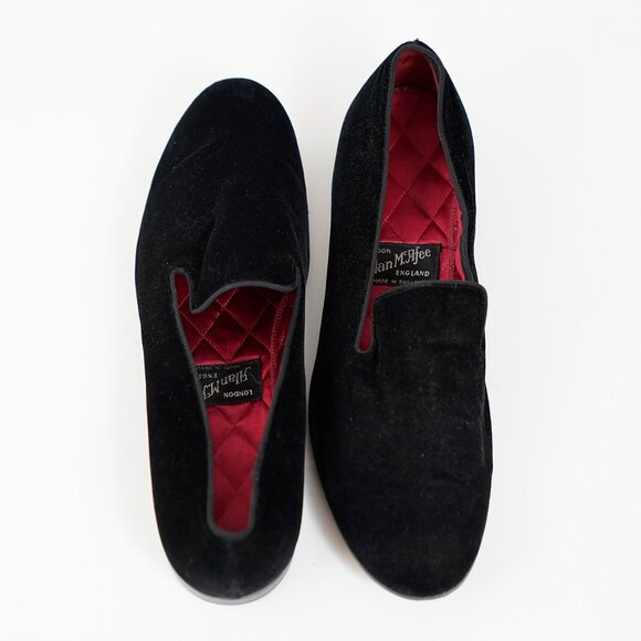 Vintage Alan McAfee Black Velvet Slip On Loafers, Made in England, Size 10 - Picture 2 of 11